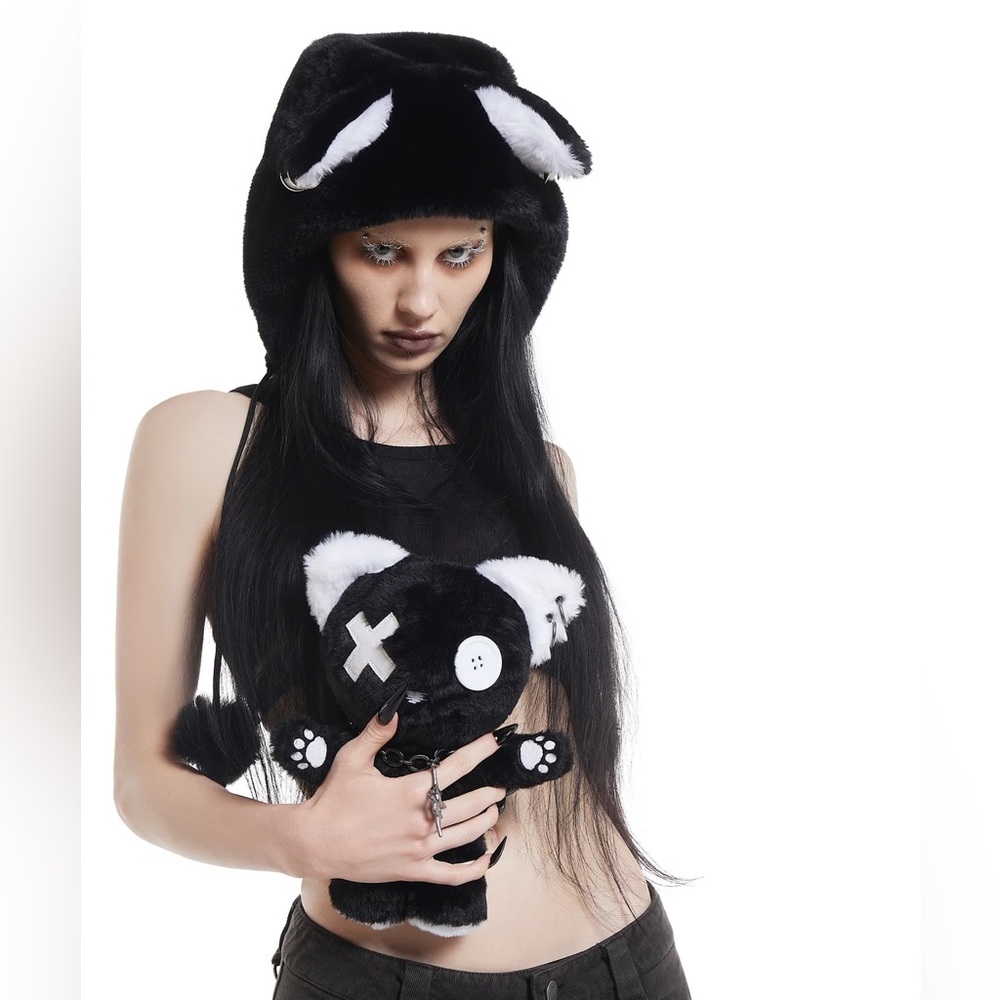 plush cat ear winter hat + matching cat plushie